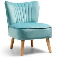 Giantex Velvet Accent Chair, Upholstered Modern Sofa Chair w/Wood Legs, Thickly Padded, Small Armless Wingback Club Chairs for Living Room Bedroom Furniture