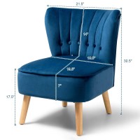 Giantex Modern Velvet Accent Chair, Small Upholstered Leisure Sofa Chair w/Wood Legs, Thickly Padded and Button Tufted, Armless Wingback Club Chairs for Living Room Bedroom Furniture (1, Blue)