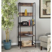 Four Shelf Ladder Style Bookcase with Metal Uprights