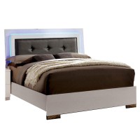 Benjara Contemporary Full Bed With Led Trim And Lacquer Coating, White And Gray