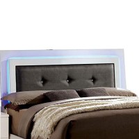 Benjara Contemporary Full Bed With Led Trim And Lacquer Coating, White And Gray