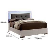 Benjara Contemporary Full Bed With Led Trim And Lacquer Coating, White And Gray