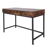 Benjara Industrial Grained Wooden Computer Desk With 2 Drawers, Brown And Black