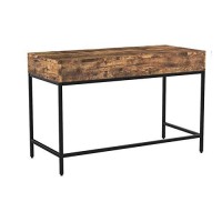 Benjara Industrial Grained Wooden Computer Desk With 2 Drawers, Brown And Black