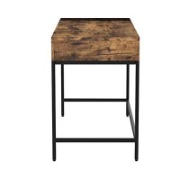 Benjara Industrial Grained Wooden Computer Desk With 2 Drawers, Brown And Black