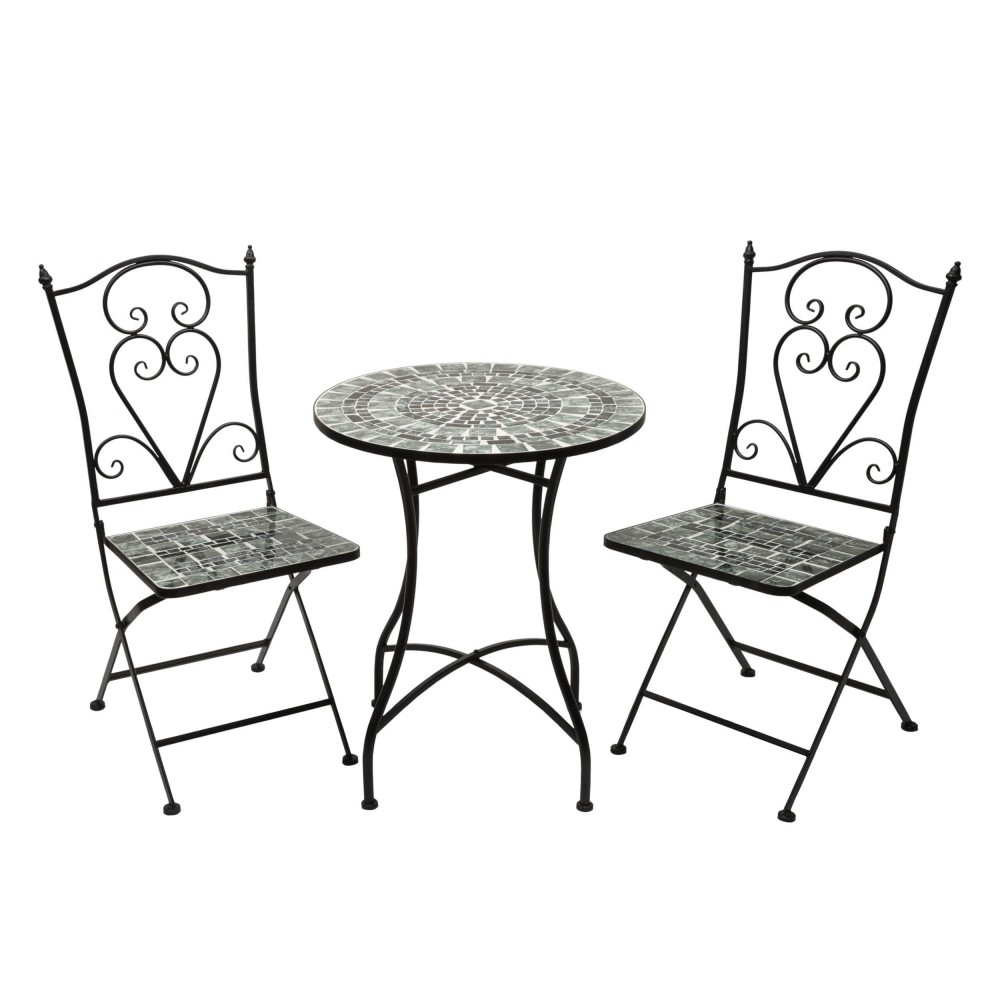 Alpine Corporation Indooroutdoor Marbled Glass Mosaic 3Piece Bistro Set Folding Table And Chairs Patio Seating