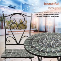 Alpine Corporation Indooroutdoor Marbled Glass Mosaic 3Piece Bistro Set Folding Table And Chairs Patio Seating