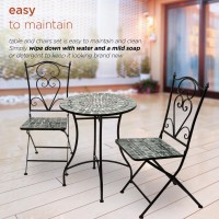 Alpine Corporation Indooroutdoor Marbled Glass Mosaic 3Piece Bistro Set Folding Table And Chairs Patio Seating