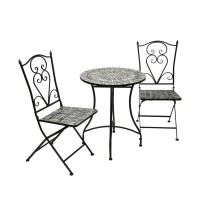 Alpine Corporation Indooroutdoor Marbled Glass Mosaic 3Piece Bistro Set Folding Table And Chairs Patio Seating