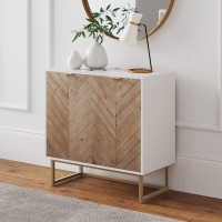 Nathan James Enloe Modern Storage, Free Standing Accent Cabinet With Doors In A Rustic Fir Wood Finish Powder-Coated Metal Base For Hallway, Entryway Or Living Room, White/Gold