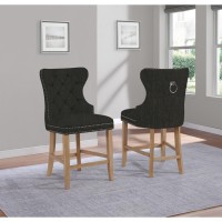 Dark Gray Linen Counterheight Chairs with Rustic Wood