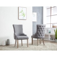 Tufted Dining Side Chair in Dark Grey Linen Set of 2