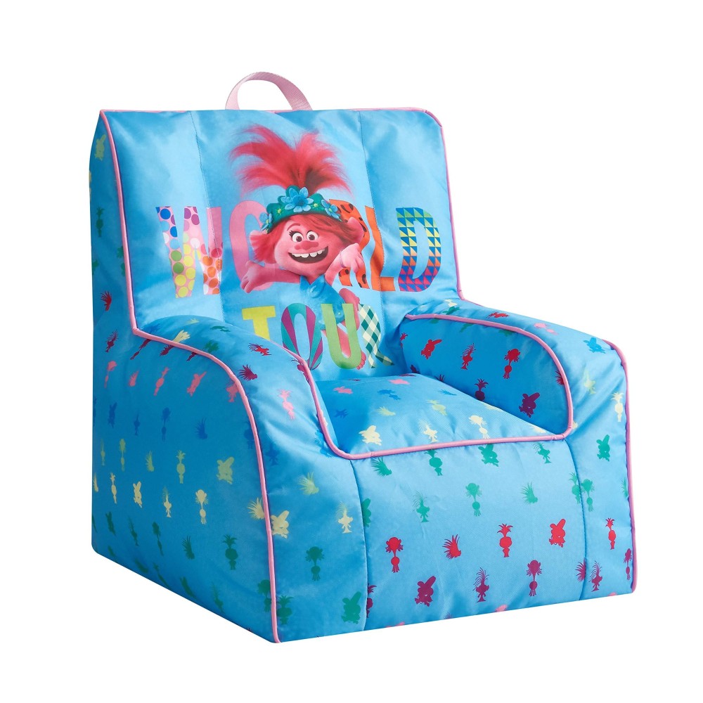 Dreamworks Trolls World Tour Kids Nylon Bean Bag Chair With Piping & Top Carry Handle