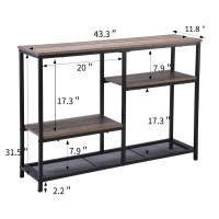 Fivegiven Rustic Console Sofa Table Industrial Entryway Hallway Table Narrow With Shelves For Living Room Oak 43.3 Inch