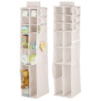 Mdesign Long Soft Fabric Over Closet Rod Hanging Storage Organizer With 12 Divided Shelves, Side Pockets For Child/Kids Room Or Nursery, Store Diapers, Wipes, Lotions, Toys - Cream/White
