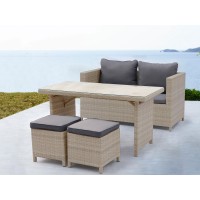 Abbie Outdoor Dining Collection, Beige Wicker With Aluminum Frame, 4Pc/Set Table:1Pc Size:W50 D2...