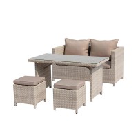 Abbie Outdoor Dining Collection, Beige Wicker With Aluminum Frame, 4Pc/Set Table:1Pc Size:W50 D2...