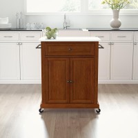 Compact Stone Top Kitchen Cart CherryWhite