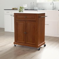 Compact Stone Top Kitchen Cart CherryWhite