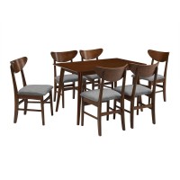 Landon 7Pc Dining Set Mahogany Table 6 Wood Chairs