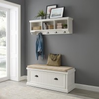 Seaside 2Pc Entryway Set Distressed White Bench Shelf