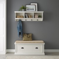 Seaside 2Pc Entryway Set Distressed White Bench Shelf