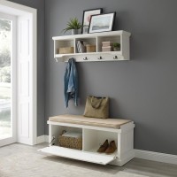 Seaside 2Pc Entryway Set Distressed White Bench Shelf