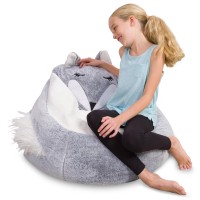 Posh Creations Cute Soft And Comfy Bean Bag Chair For Kids Large Animal Silver Fox