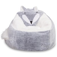 Posh Creations Cute Soft And Comfy Bean Bag Chair For Kids Large Animal Silver Fox