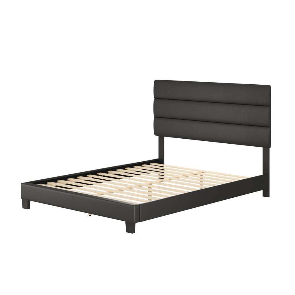 Boyd Sleep Piedmont Upholstered Faux Leather Tri Panel Channel Headboard Platform Bed Frame King Black