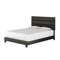 Boyd Sleep Piedmont Upholstered Faux Leather Tri Panel Channel Headboard Platform Bed Frame King Black