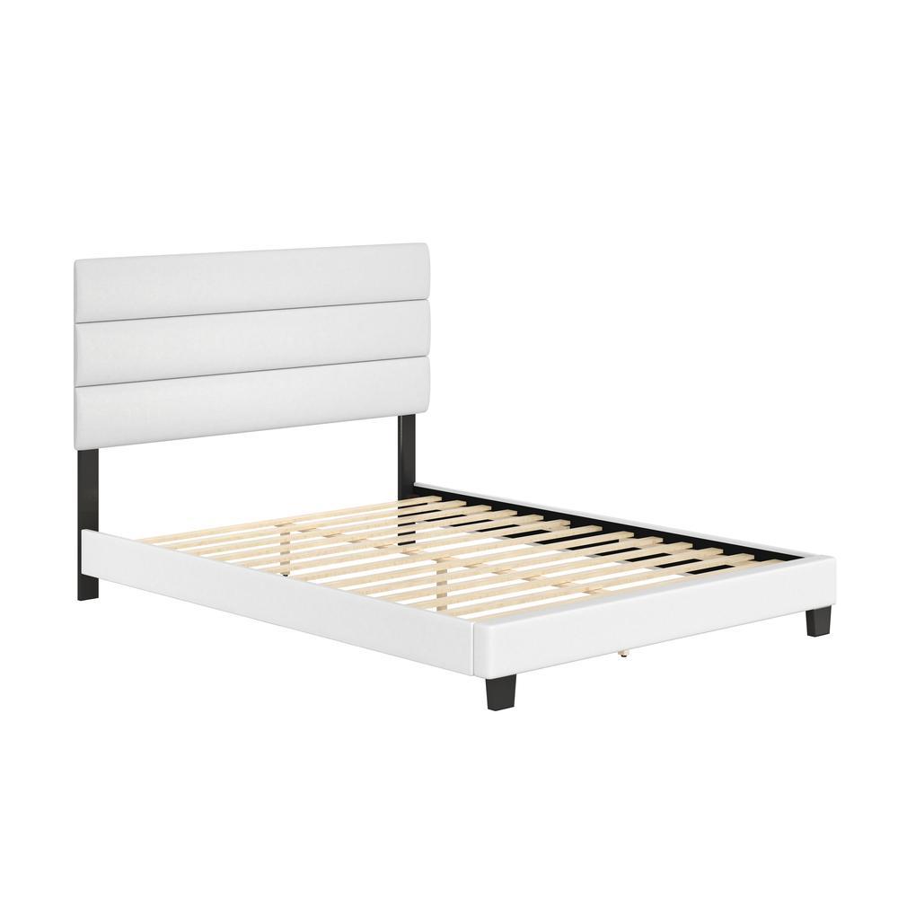 Boyd Sleep Piedmont Upholstered Faux Leather Tri Panel Channel Headboard Platform Bed Frame King White