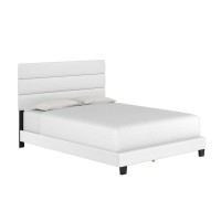 Boyd Sleep Piedmont Upholstered Faux Leather Tri Panel Channel Headboard Platform Bed Frame King White