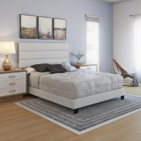 Boyd Sleep Piedmont Upholstered Faux Leather Tri Panel Channel Headboard Platform Bed Frame  King  White