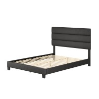 Boyd Sleep Piedmont Upholstered Faux Leather Tri Panel Channel Headboard Platform Bed Frame Full Black