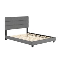 Boyd Sleep Sicily Upholstered Linen Tri Panel Platform Bed Frame with Headboard Queen Gray