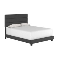 Boyd Sleep Ravenna Upholstered Linen TriPanel Channel Headboard Platform Bed Frame Queen Black