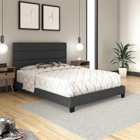 Boyd Sleep Ravenna Upholstered Linen TriPanel Channel Headboard Platform Bed Frame Queen Black