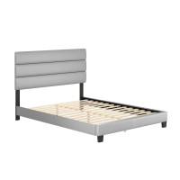 Boyd Sleep Piedmont Upholstered Faux Leather Tri Panel Channel Headboard Platform Bed Frame Full Gray