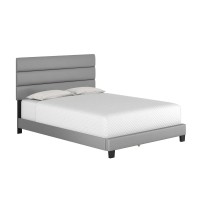 Boyd Sleep Piedmont Upholstered Faux Leather Tri Panel Channel Headboard Platform Bed Frame Full Gray