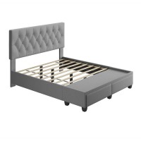 Boyd Sleep Salerno Linen Upholstered Tufted Platform Storage Bed Frame  Queen  Gray