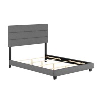 Boyd Sleep Ravenna Upholstered Linen TriPanel Channel Headboard Platform Bed Frame Queen Gray