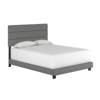 Boyd Sleep Ravenna Upholstered Linen TriPanel Channel Headboard Platform Bed Frame Queen Gray