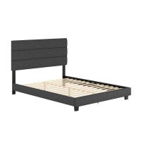 Boyd Sleep Sicily Upholstered Linen Tri Panel Platform Bed Frame with Headboard Full Black