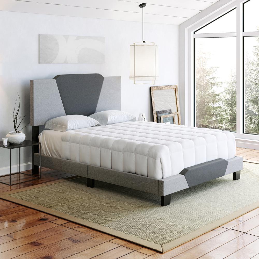 Boyd Sleep Tuscany Upholstered Geometric Charcoal And Gray Linen Platform Bed Frame  Queen