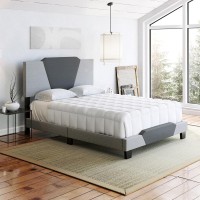 Boyd Sleep Tuscany Upholstered Geometric Charcoal and Gray Linen Platform Bed Frame Queen