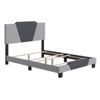 Boyd Sleep Tuscany Upholstered Geometric Charcoal and Gray Linen Platform Bed Frame Queen