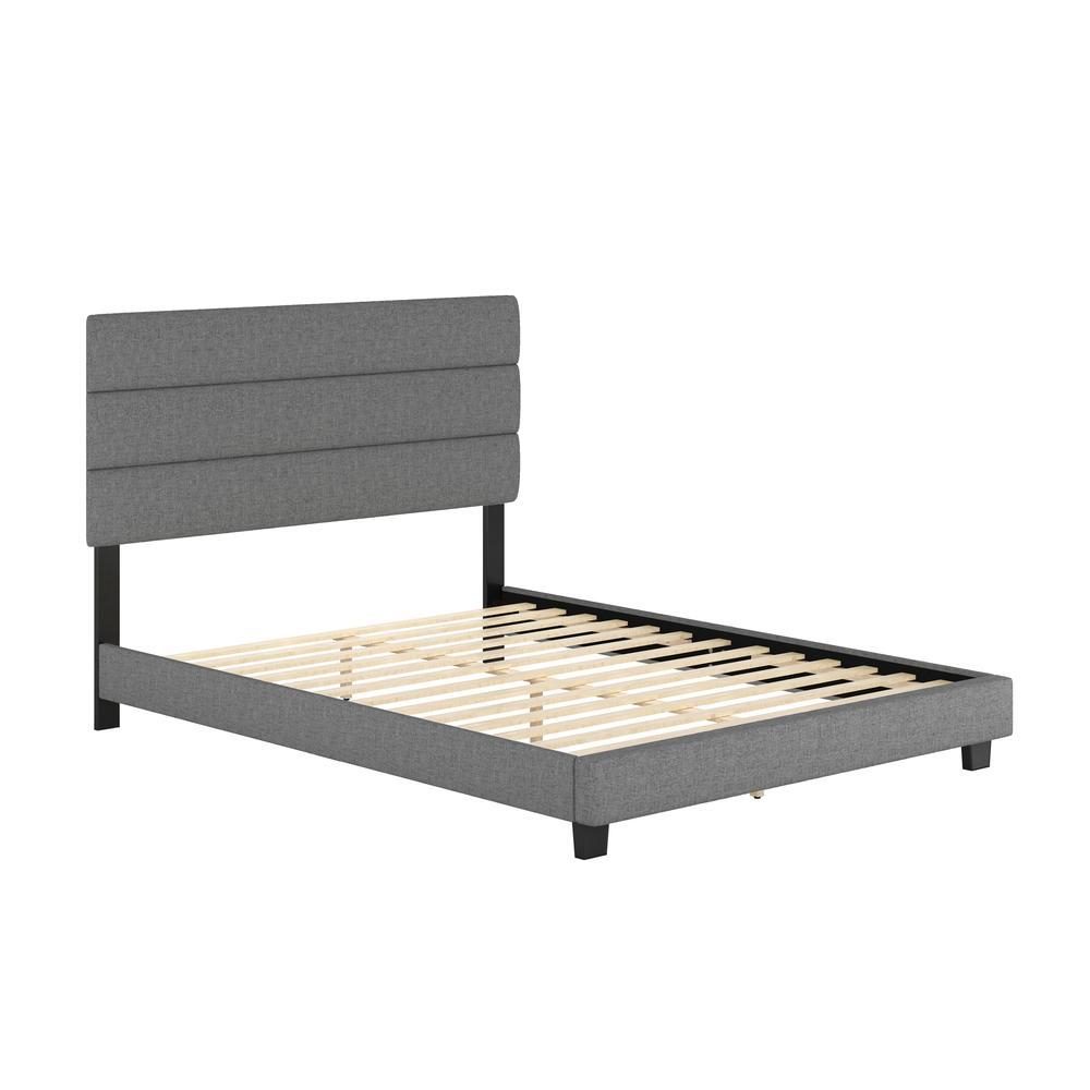 Boyd Sleep Sicily Upholstered Linen Tri Panel Platform Bed Frame with Headboard Full Gray