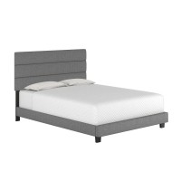 Boyd Sleep Sicily Upholstered Linen Tri Panel Platform Bed Frame with Headboard Full Gray