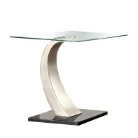 Benjara Glass Top End Table With Curved Pedestal Base, Black And Gray